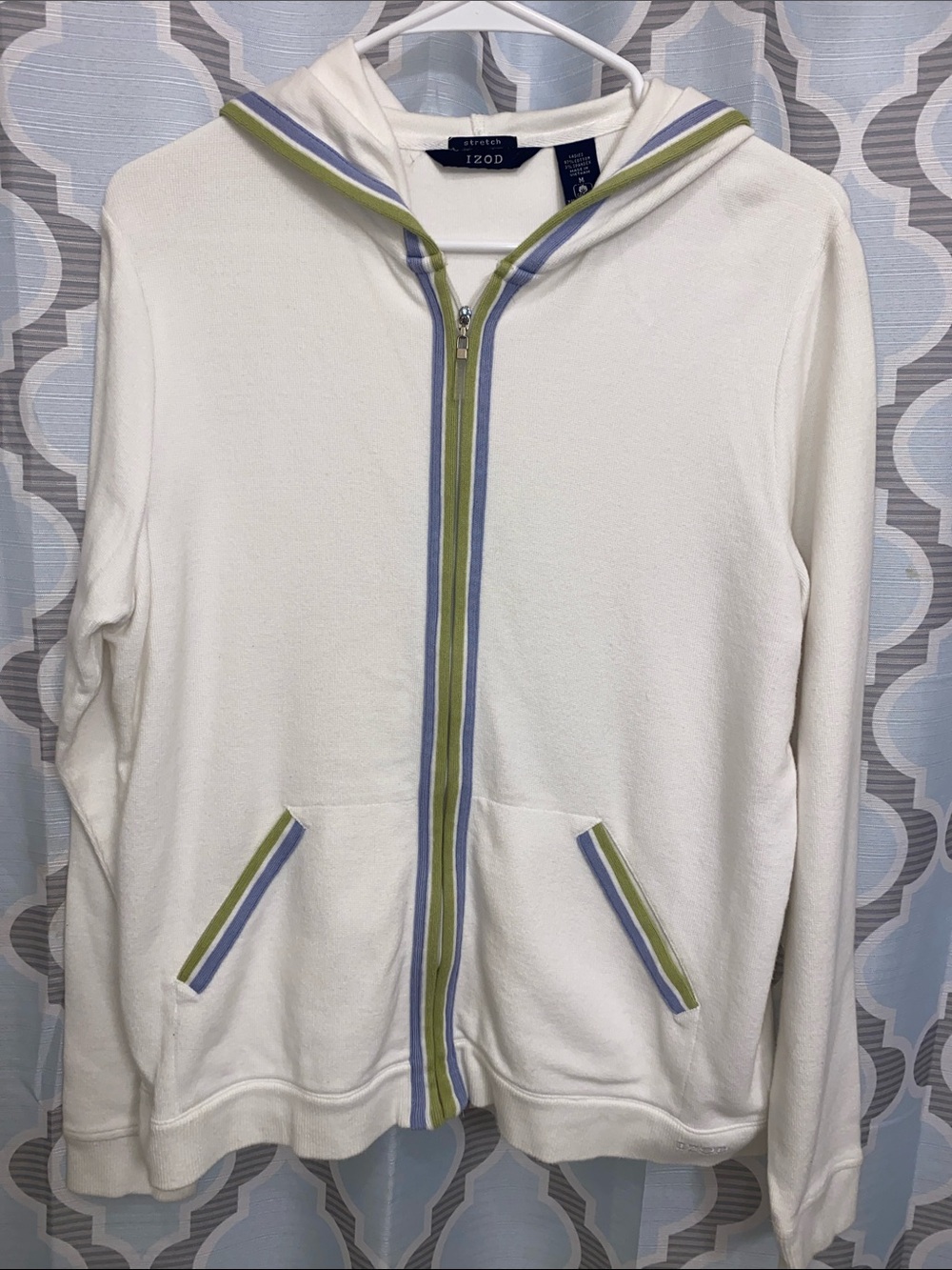 Izod White Zip-Up Hoodie with Blue & Olive Trim